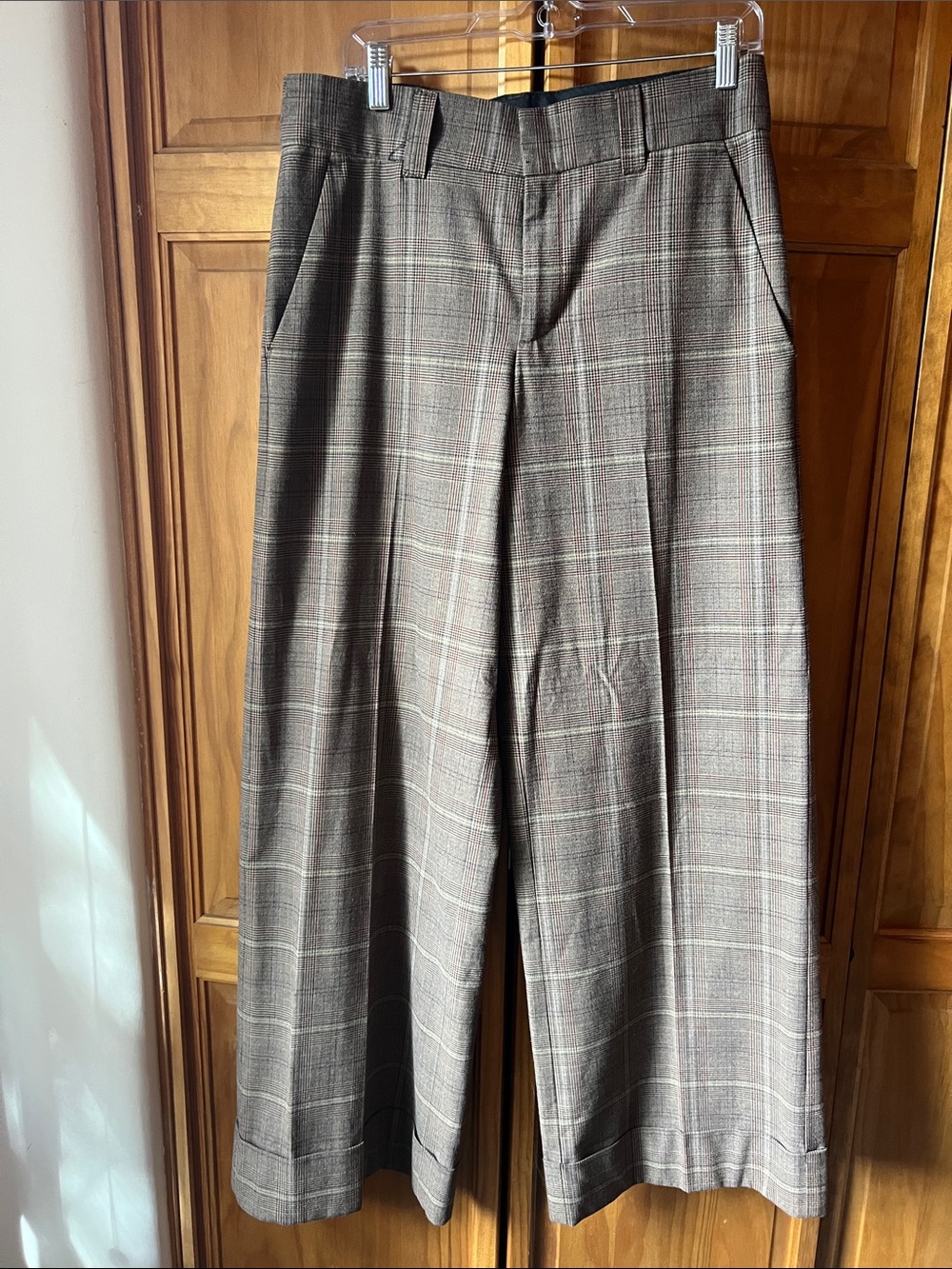 Wide-Leg Plaid Trousers in Brown